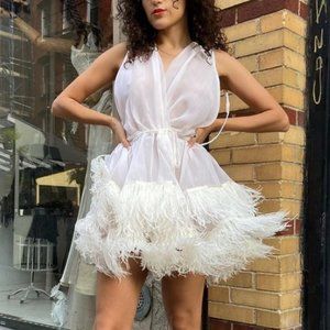 Dana Foley Two Tier Feather Dress (White)